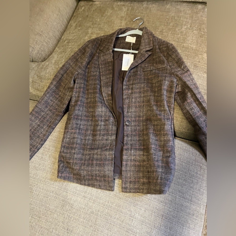 Joyfolie Louve Tan/Brown Plaid Blazer Large